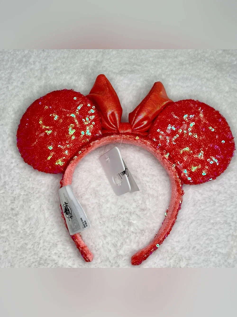 Disney Parks Sequin Minnie Ear Headband with Bow - Coral New with Tags